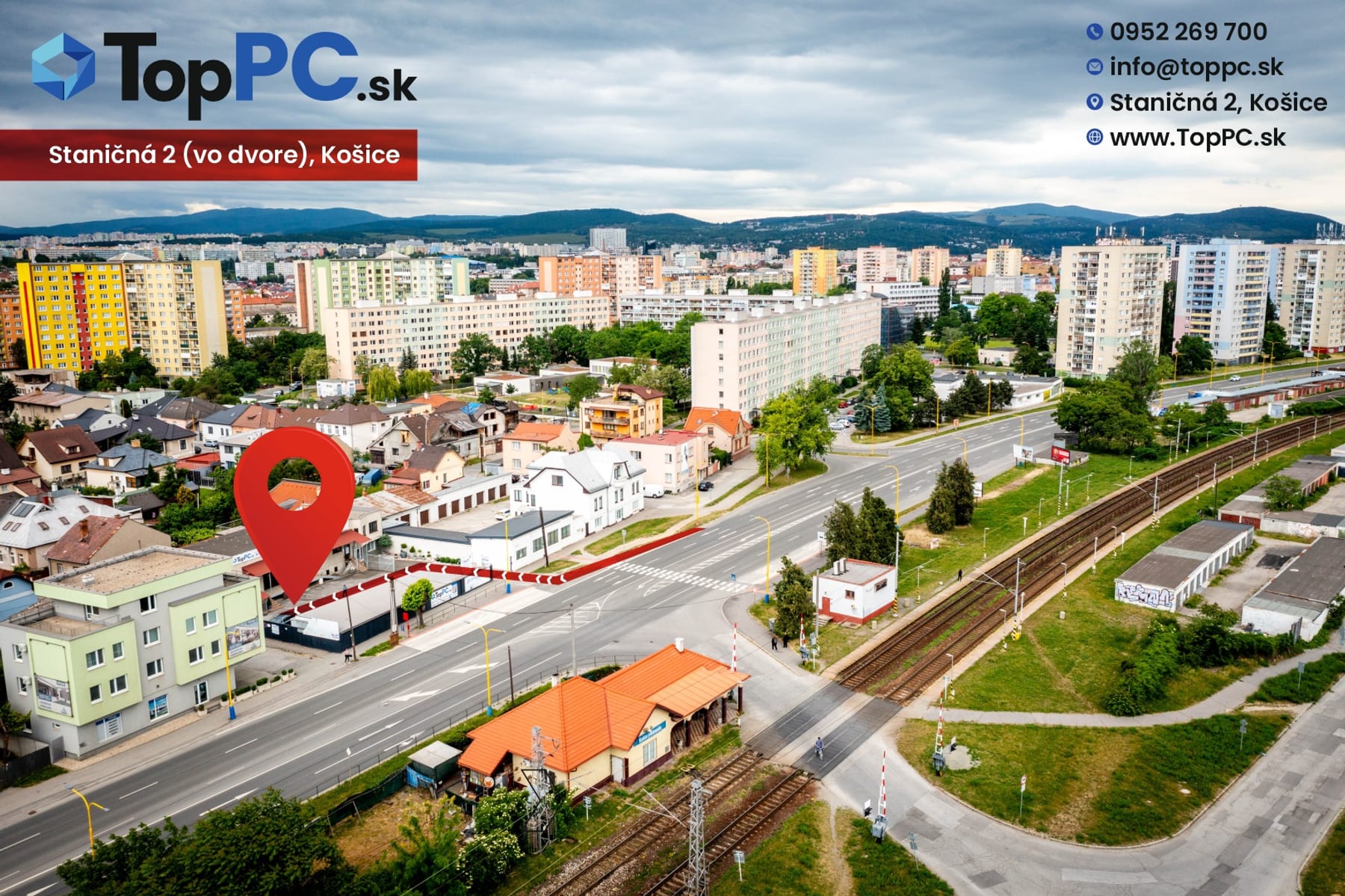 Exteriér prevádzky TopPC v Košiciach